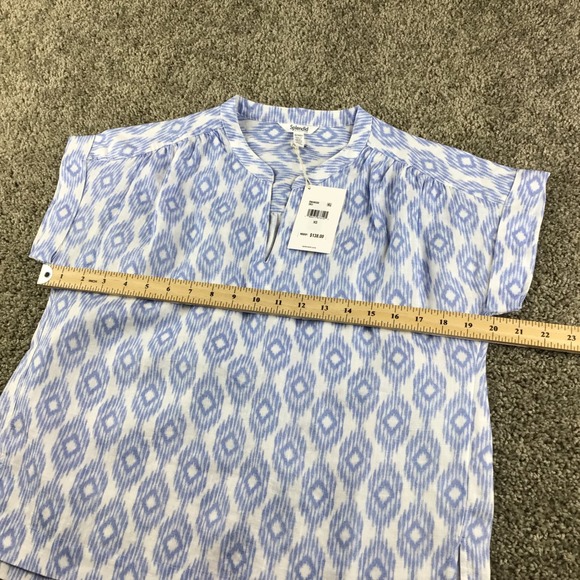 Splendid Women XS Blue White Ikat Pattern Linen St Tropez Blouse Top NWT - Picture 8 of 9